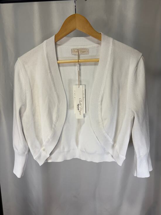 Belle Poque Sweaters - Belle Poque Size M White Bolero Cardigan Sweater 3/4 Sleeve Button Cuff NWT